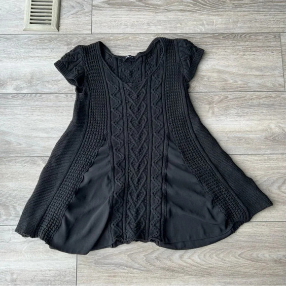 Crea Concept Pure Wool Cable Knit Flared Peplum Hem Short Sleeve Sweater - Picture 4 of 14